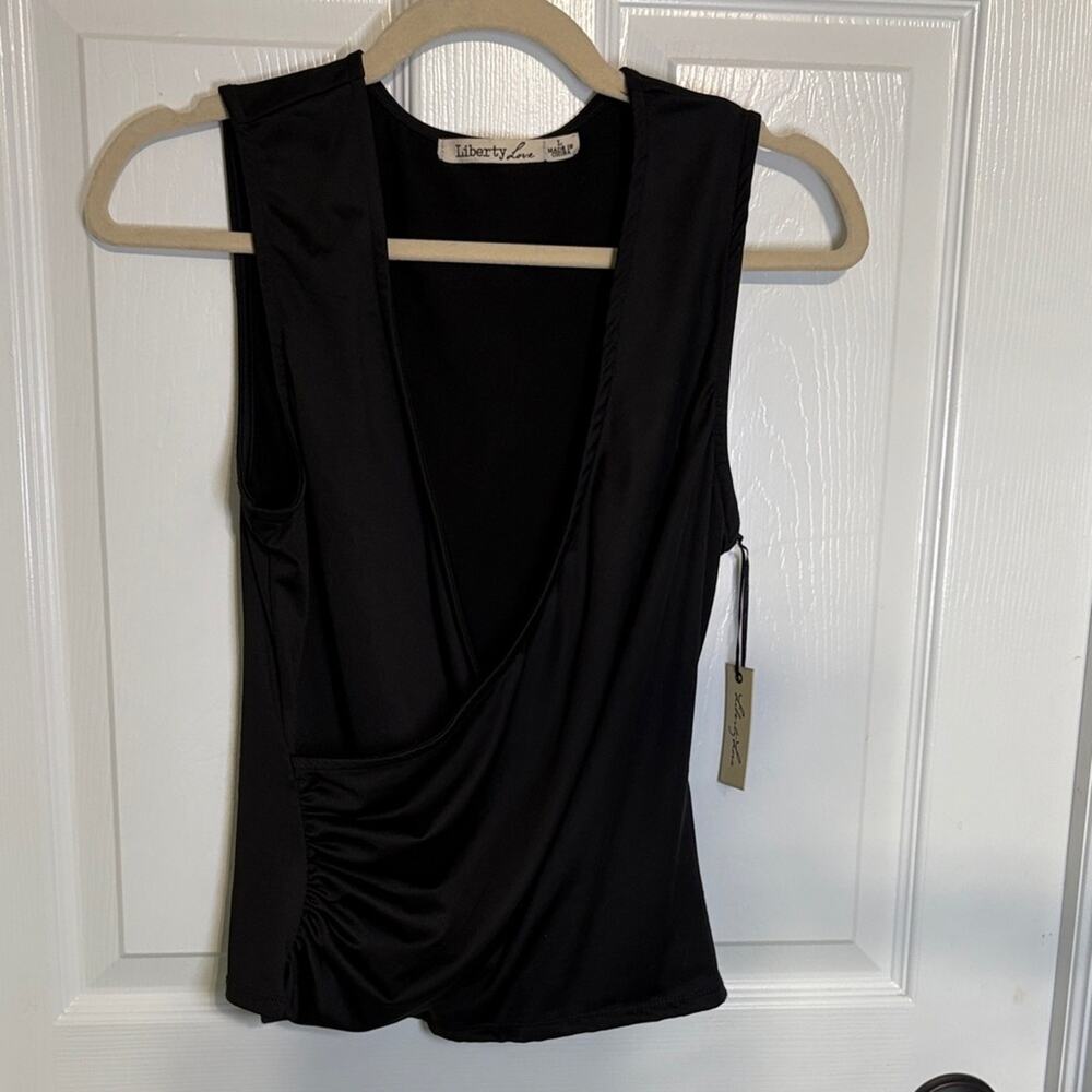 NWT Liberty Love Elegant Black Drape Blouse